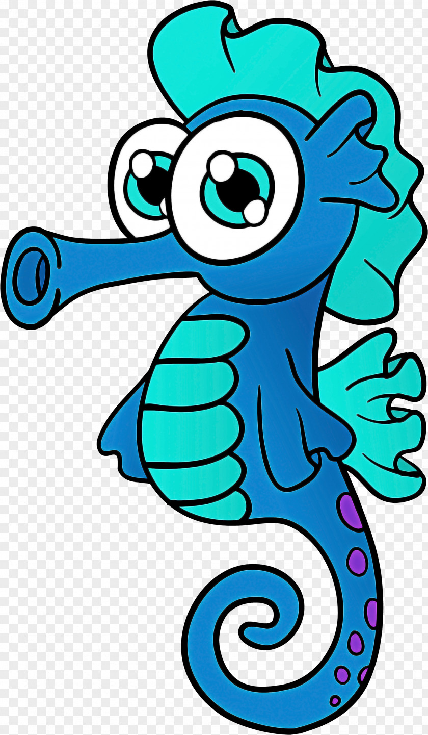Aqua Line Art Turquoise Cartoon Seahorse PNG