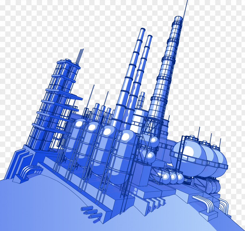 Blue Oil Building Chemical Plant Factory Illustration PNG