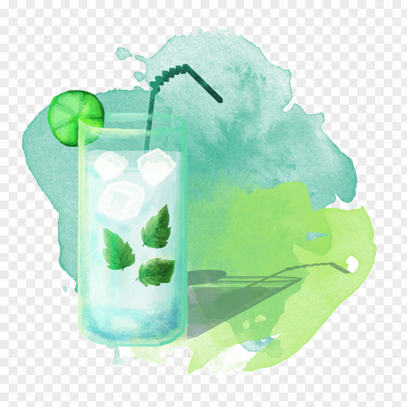 Hand Painted Watercolor Summer Ice Drink Vector Illustration Mojito Painting PNG