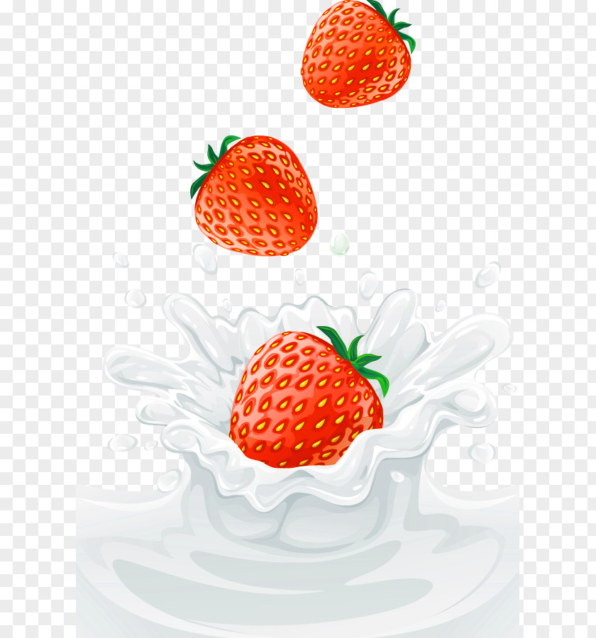 Red Fresh Strawberry Milk Decorative Patterns Flavored PNG