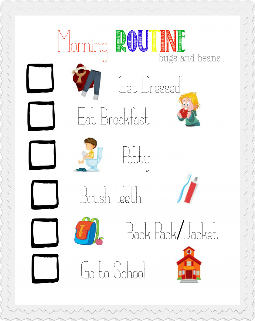 Morning Routine Template School Chore Chart Clip Art PNG