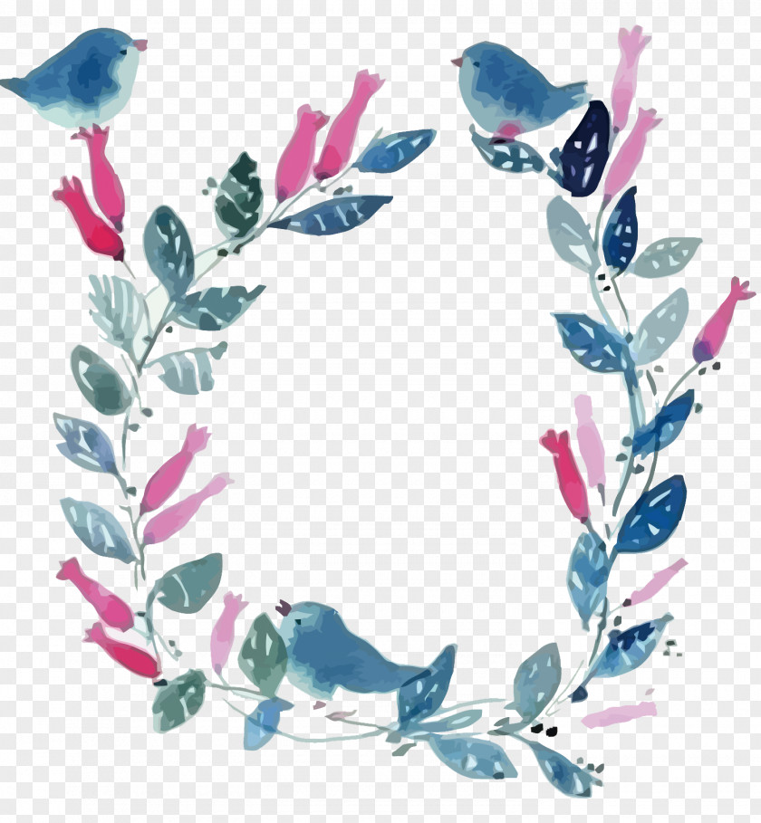 Vector Bird And Leaf Borders Flower Watercolor Painting PNG