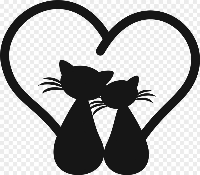 Whiskers Plant Black-and-white Cat Silhouette Black Heart PNG