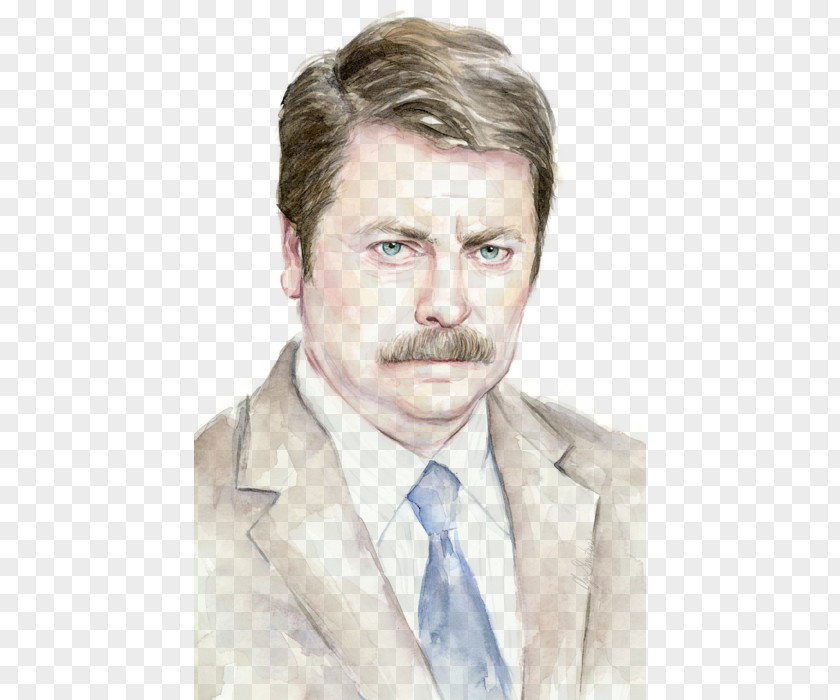 Painting Nick Offerman Ron Swanson Parks And Recreation Watercolor Leslie Knope PNG
