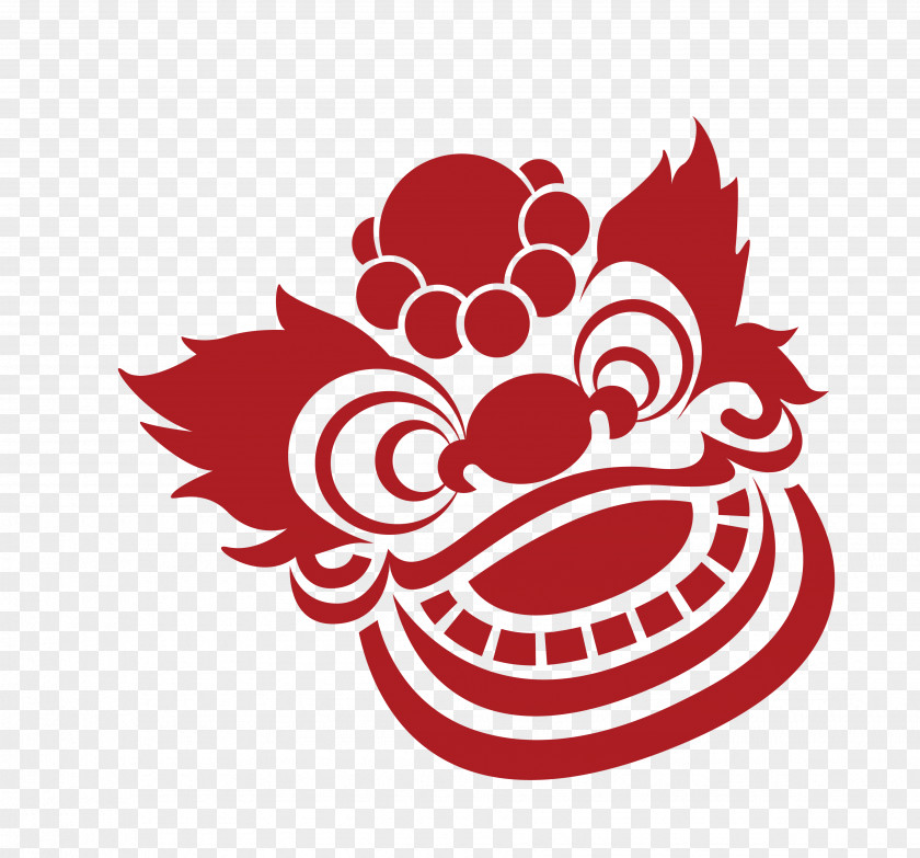 Chinese Wind Red Geely Lion Paper Cut China Lions Head New Year PNG