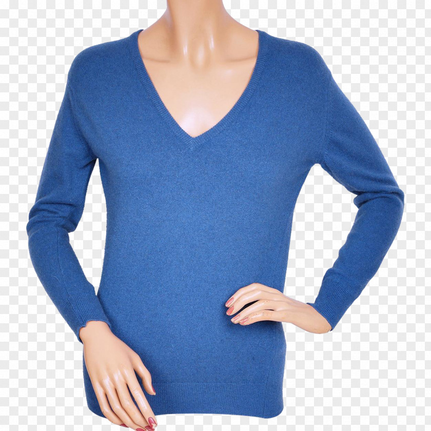 Sweater Blue Sleeve Cashmere Wool Neckline PNG