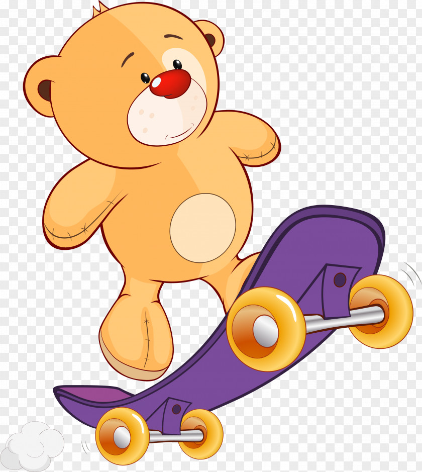 Yellow Skateboard Bear Cartoon Clip Art PNG