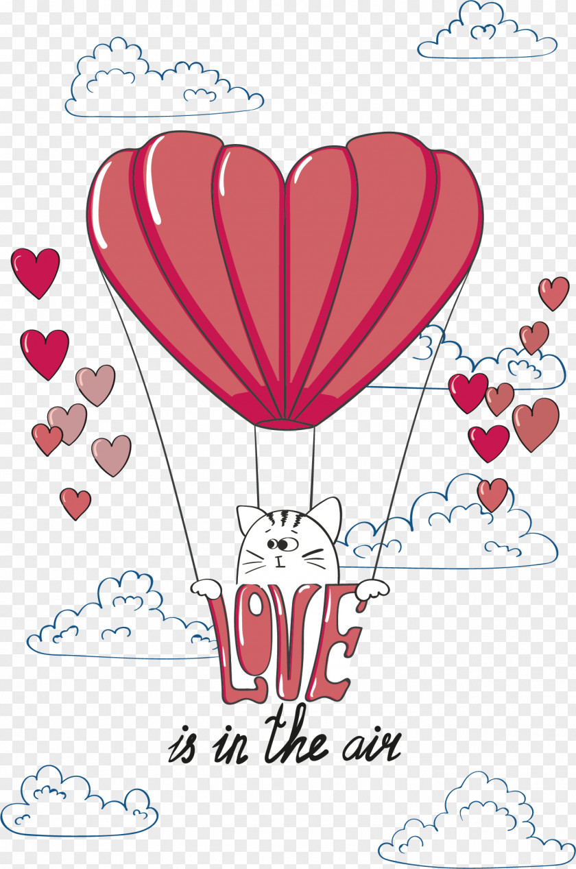 Pink Hot Air Balloon Vector Romance Valentines Day Illustration PNG