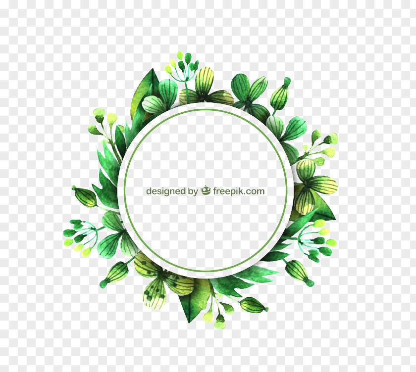 Free Green Circle Border Pattern Buckle Leaf Euclidean Vector Watercolor Painting PNG
