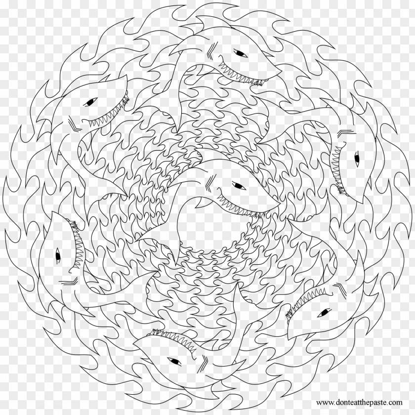 Shark Great White Coloring Book Mandala Adult PNG