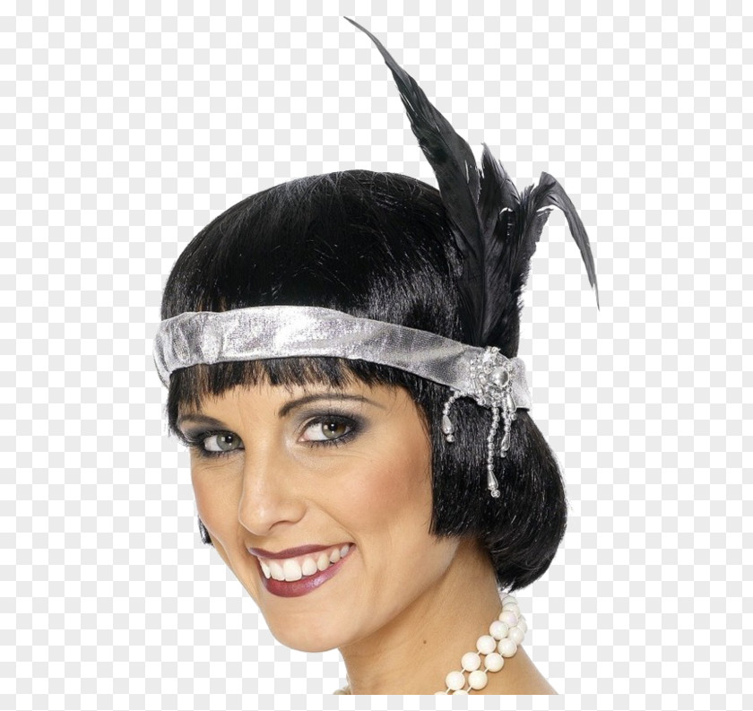 Feather 1920s Headband Costume Silver PNG