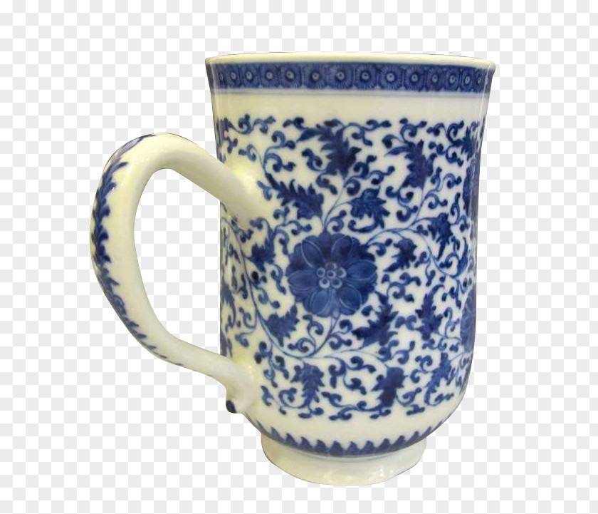 The Blue And White Lotus Mug Pottery Ceramic Coffee Cup Porcelain PNG