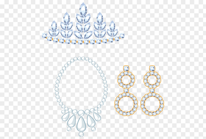 Three-piece Diamond Jewelry Vector Earring Crown Jewellery PNG