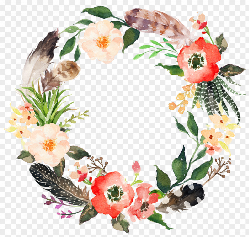 Delicate Floral Wreath Flower Watercolor Painting Garland PNG