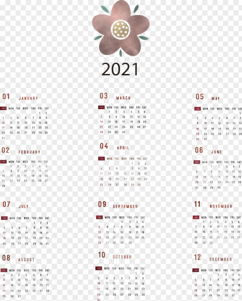 Printable 2021 Yearly Calendar PNG