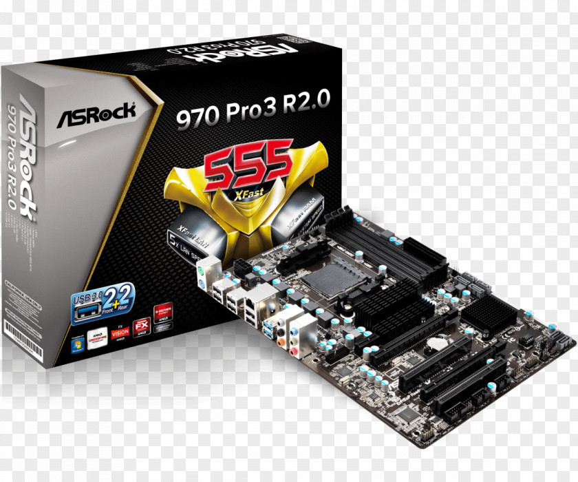 Socket AM3+ ASRock 970 Pro3 Motherboard ATX PNG
