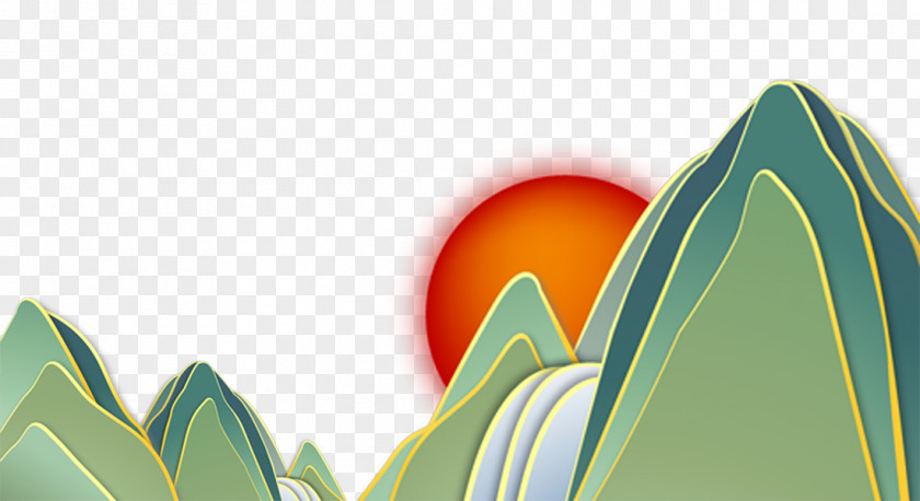 Free Mountain Sunrise Painting Pull Material Download PNG
