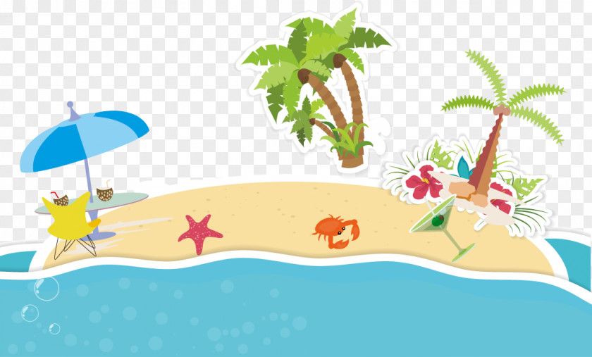 Cartoon Fresh Summer Beach Clip Art PNG