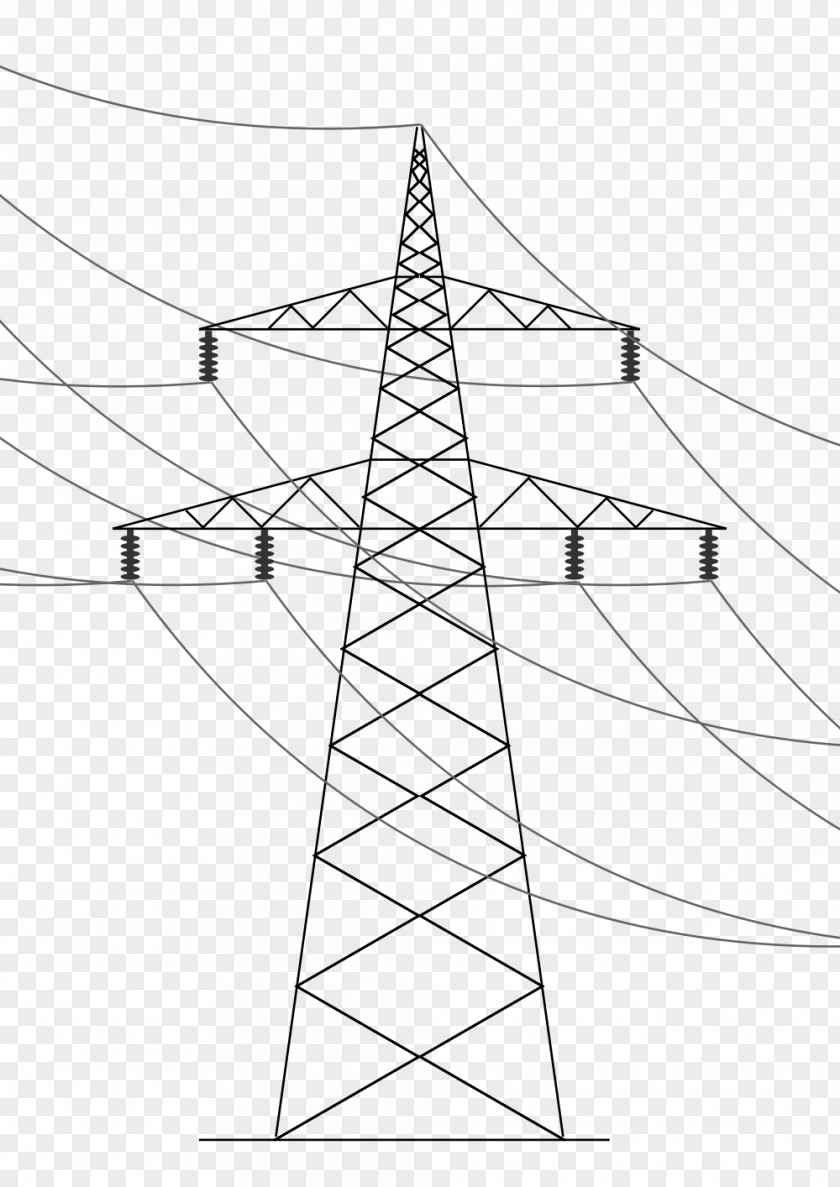 High Voltage Overhead Power Line Electric Transmission Tower Drawing Art PNG