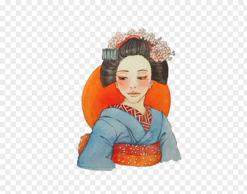 Hand-painted Kimono Woman Japan PNG