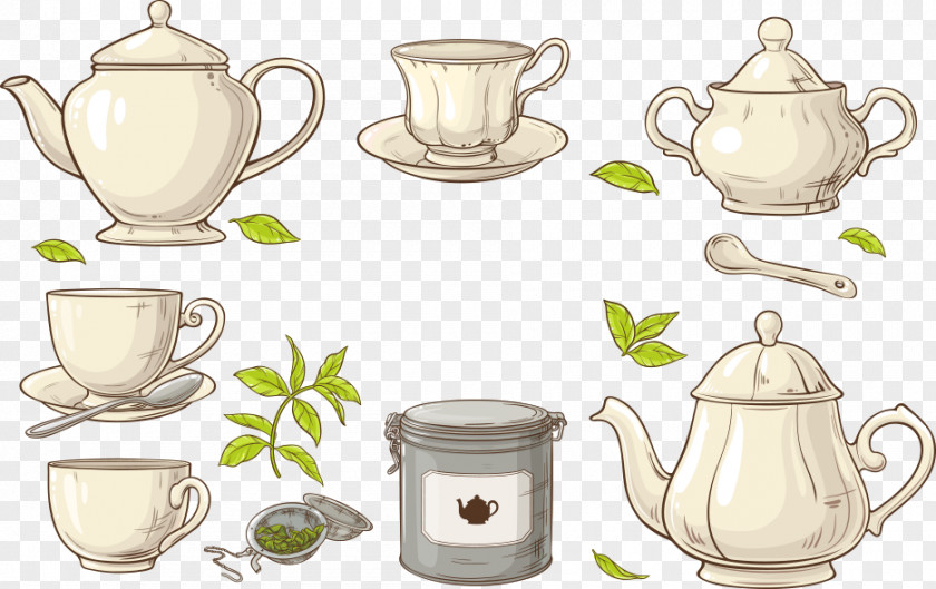 Vector White And Green Tea Cup Coffee Strainer PNG