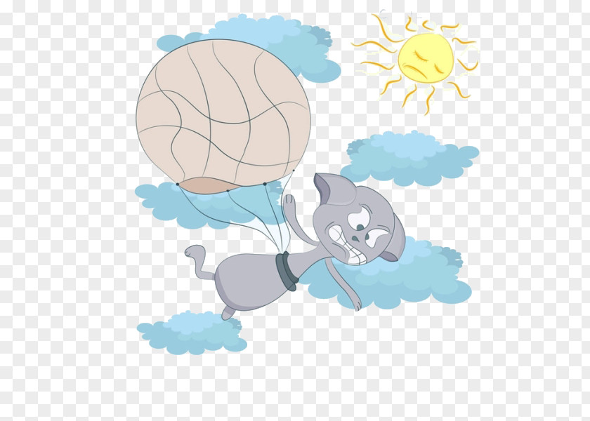 Cartoon Cat Parachute Illustration PNG