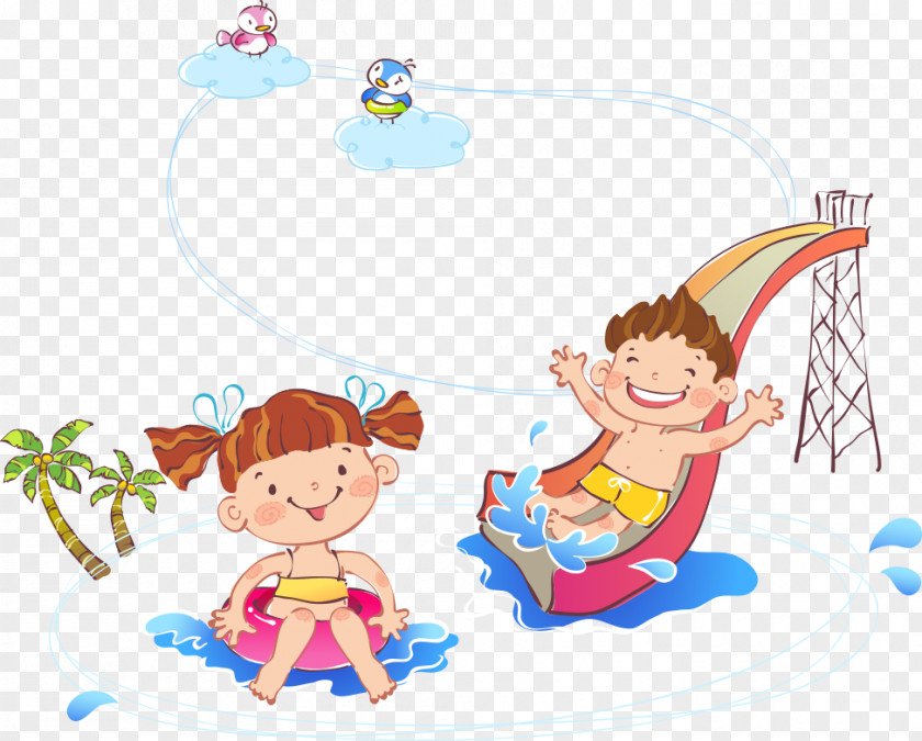 Vector Cartoon Children Sit Slide Child Watercolor Painting Illustration PNG