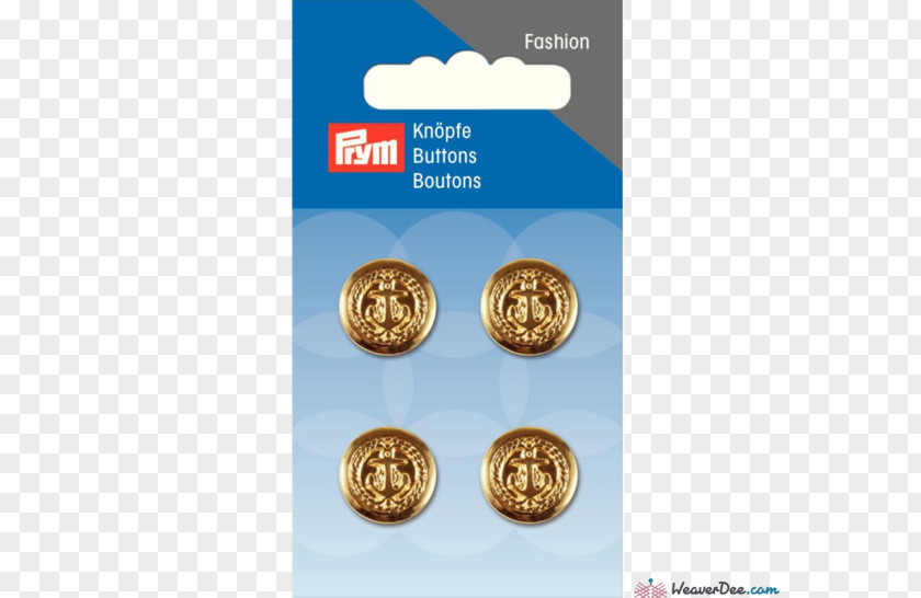 Gold Anchor Button Nacre Sewing Blue Prym PNG