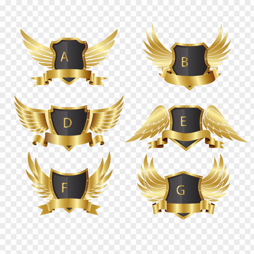 Noble Golden Shield With Wings Pull Material Free Medal PNG