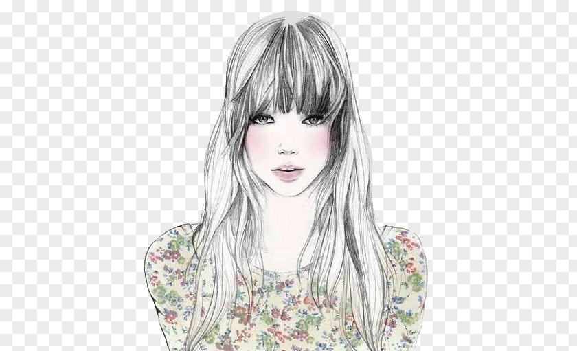 Pretty Woman Painted Bangs Drawing Hairstyle Fashion Illustration PNG