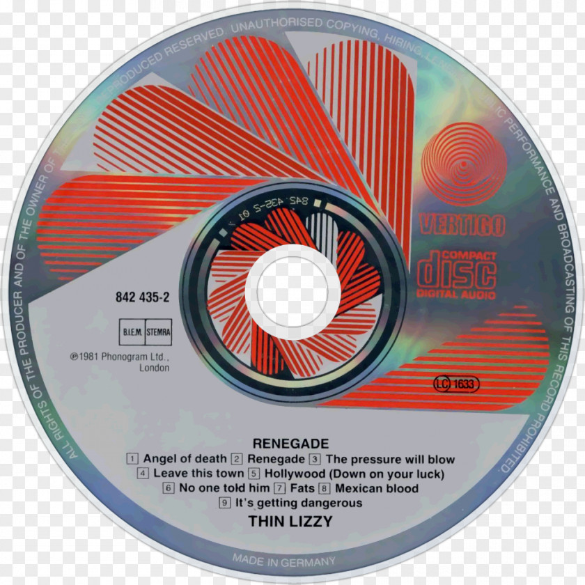 Thin Lizzy Compact Disc Renegade Dio Album PNG