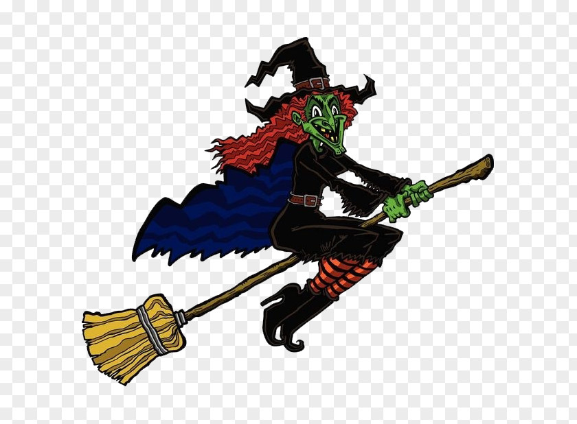 A Cartoon Witch Riding Magic Broom Witchcraft Royalty-free PNG