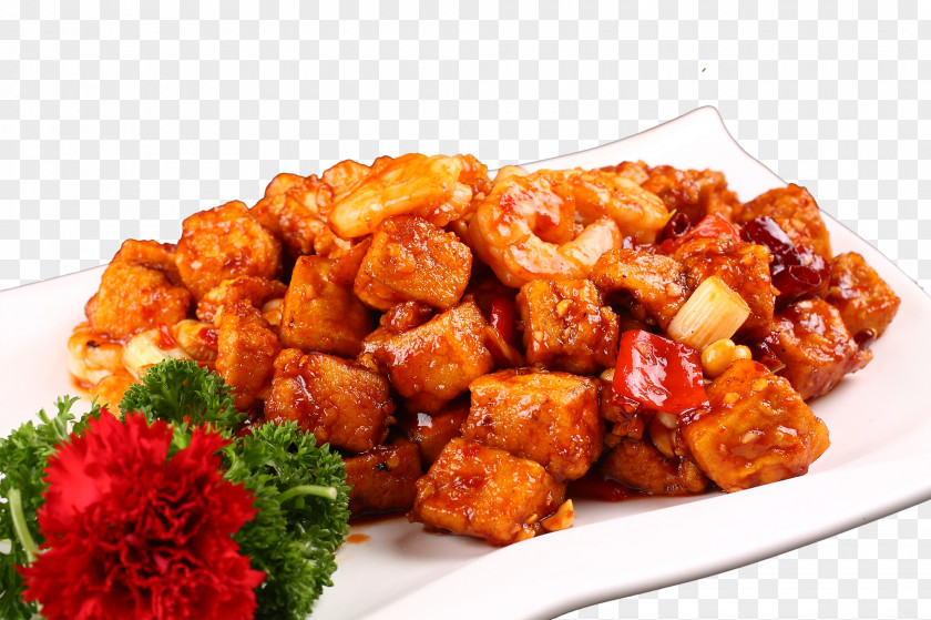 Shrimp Tofu Kung Pao Chicken Chinese Cuisine Caridea PNG