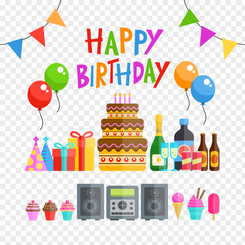 Birthday Party Vector Illustration Material Cake Euclidean PNG