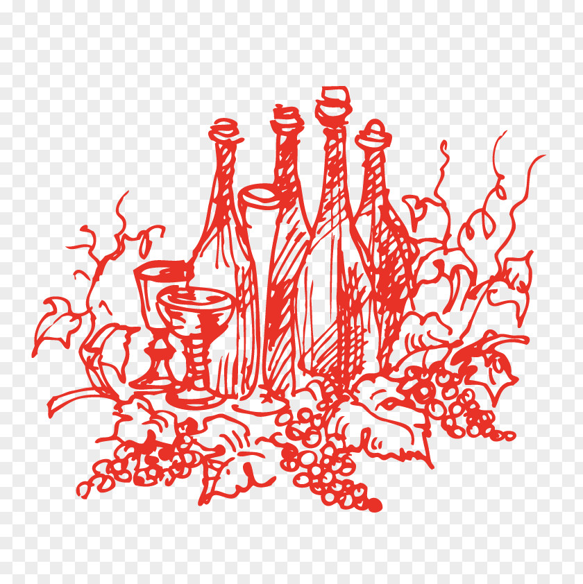 Vector Sketch Bottle Red Wine Cabernet Sauvignon Euclidean PNG