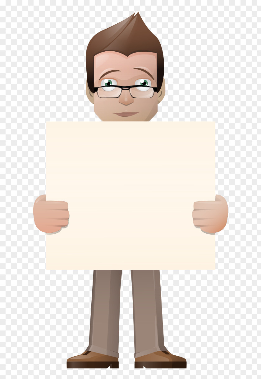 Hand-painted Cartoon Business Man Wearing Glasses Take Whiteboard Euclidean Vector PNG