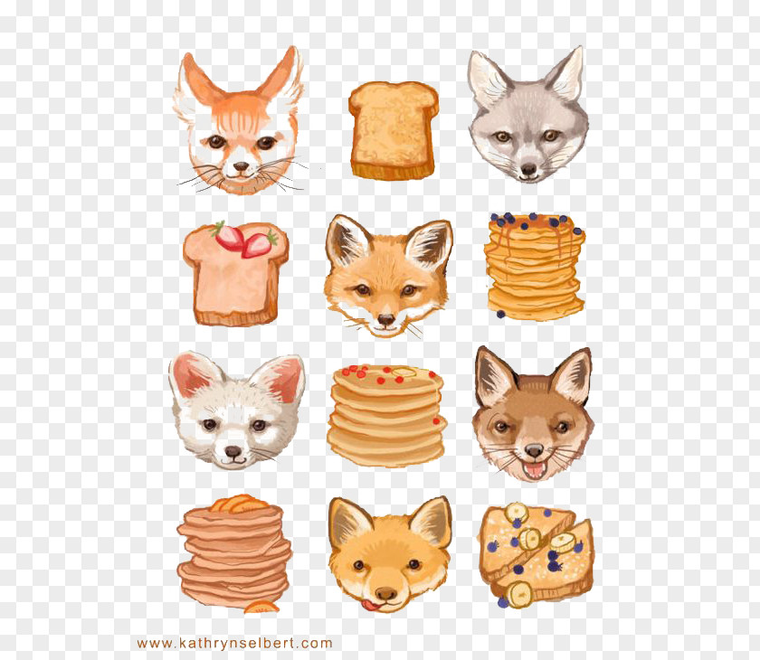 Fox French Toast Birthday Cake Printmaking Illustration PNG