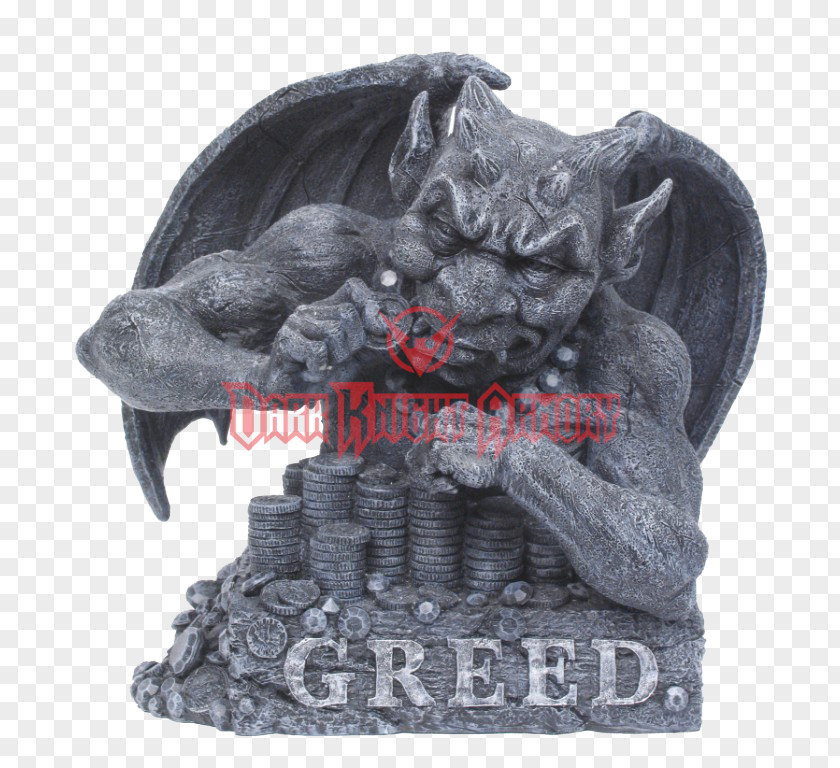 Grey Gargoyle Figurine Statue Seven Deadly Sins Greed PNG