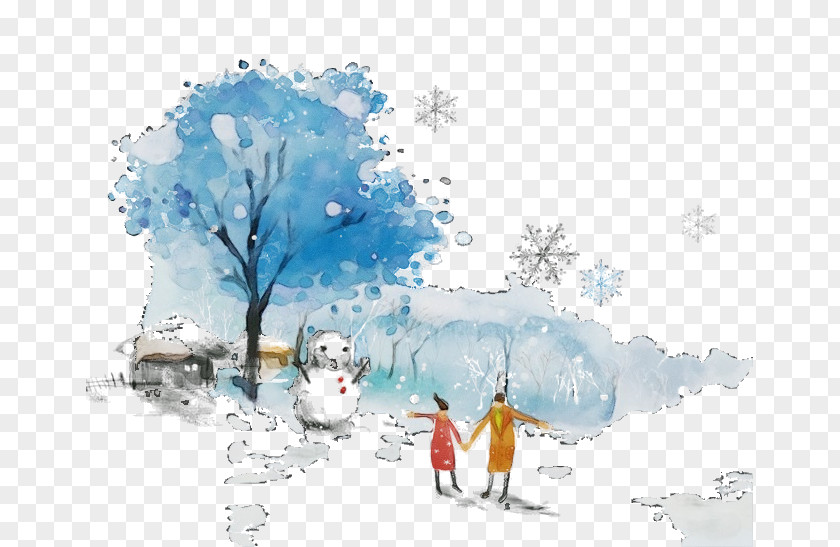 Watercolor Paint Tree Winter Snow PNG