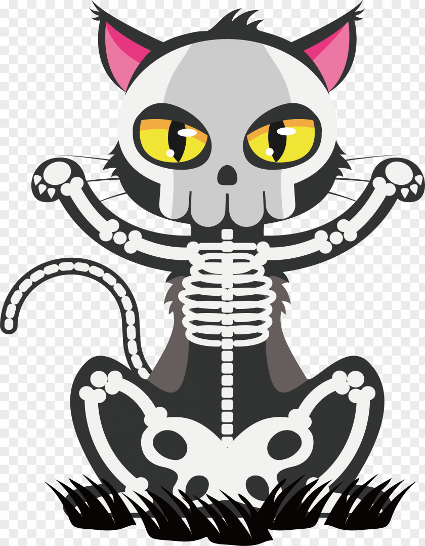 Black Skeleton Cat Skull Euclidean Vector PNG