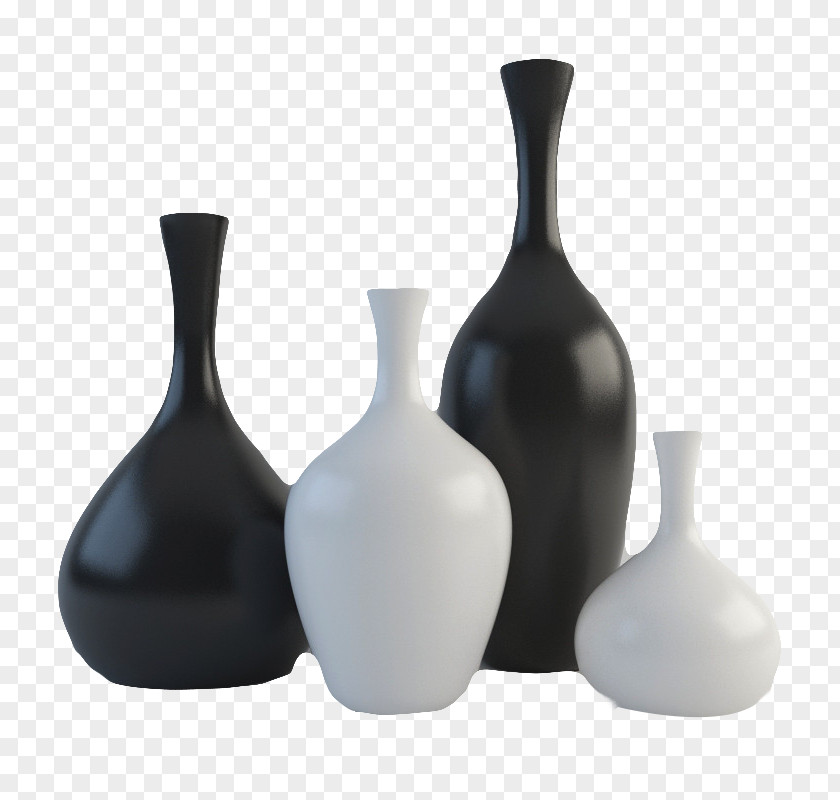 Four Black And White Bottles Vase PNG