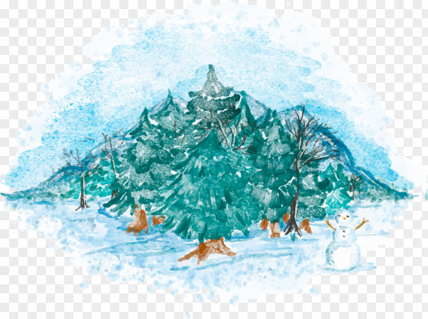 Watercolor Painted Winter Scenery Painting Drawing PNG