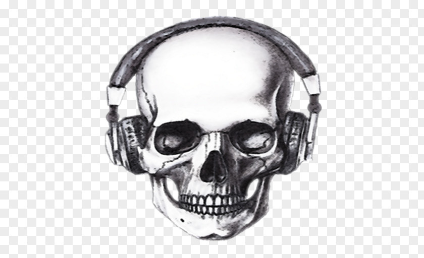 Skull Of A Skeleton With Burning Cigarette Headphones Drawing PNG