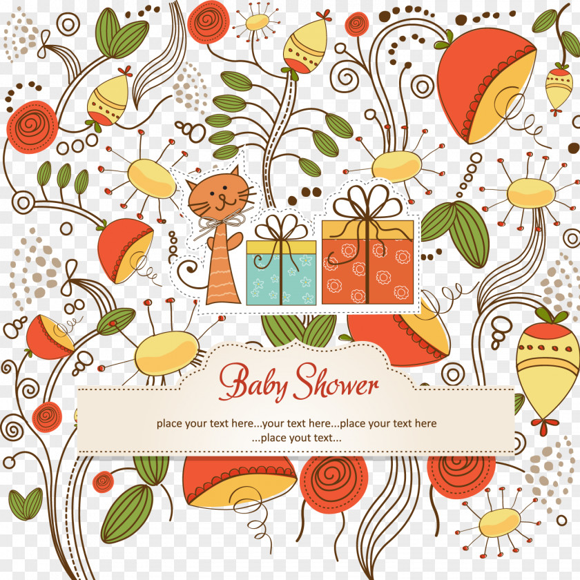 Cartoon Cat Infant Welcome Party Card Vector Floral Design Stock Photography Pattern PNG