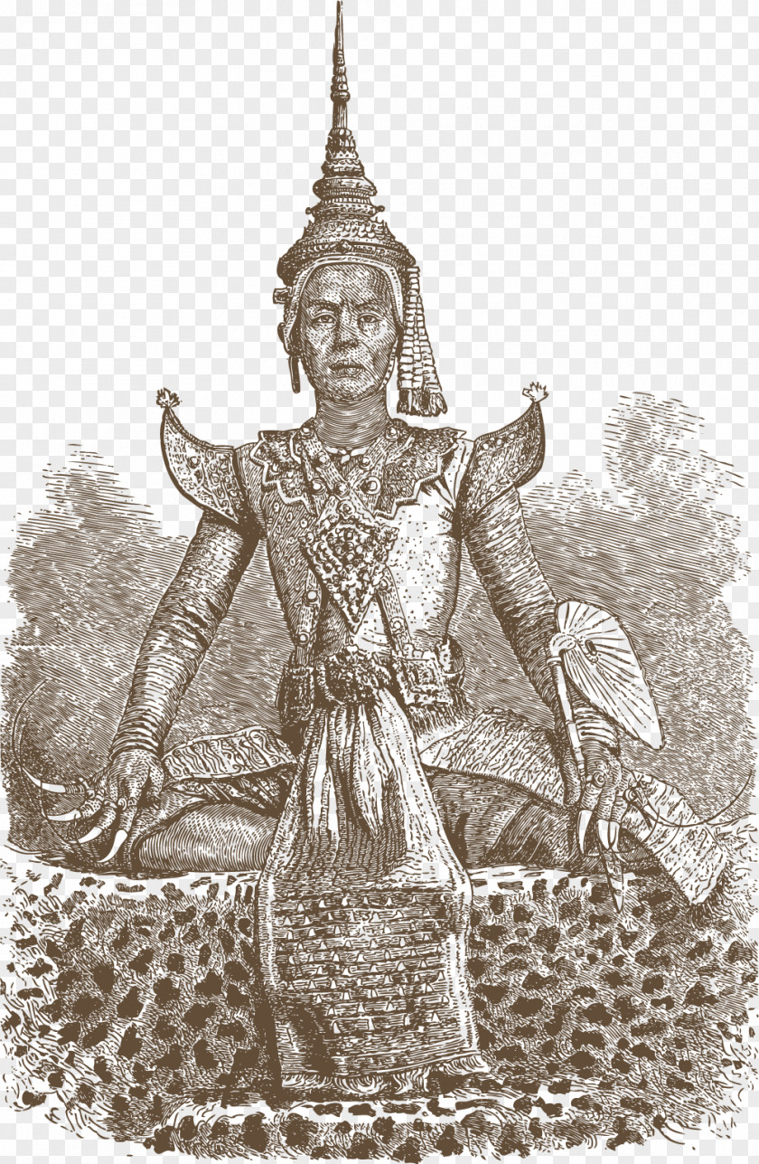 Thailand Female Buddha Middle Ages Ancient History Costume Design Black And White Drawing PNG