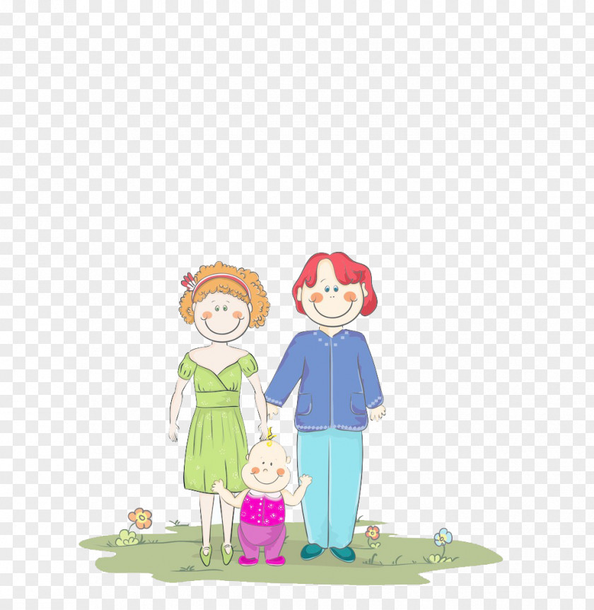 Cartoon Family On The Grass Animation Illustration PNG