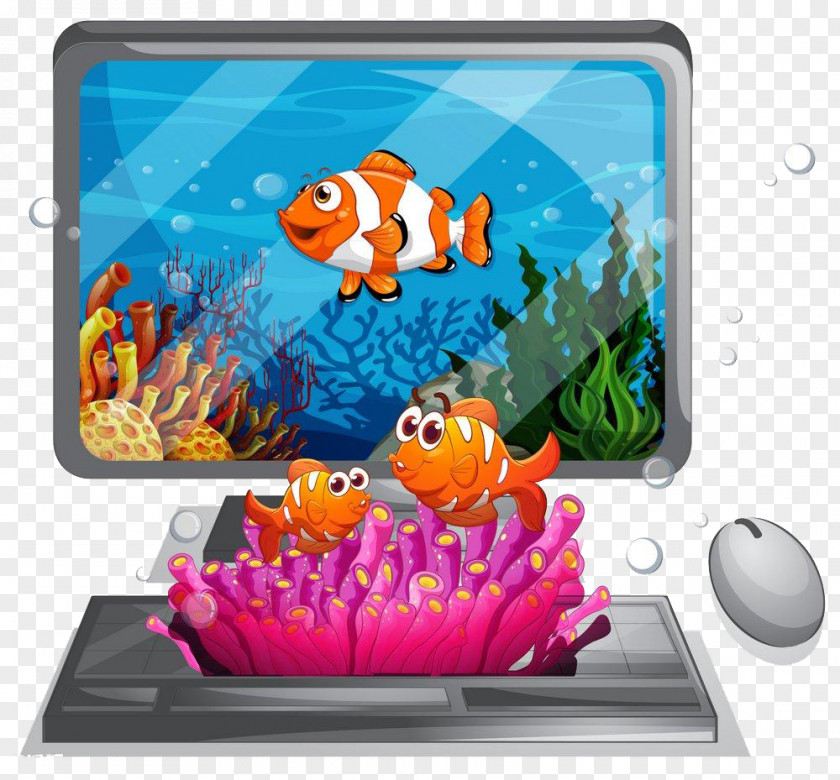 On The Computer Sea High-definition Buckle Material Mouse Keyboard Monitor PNG