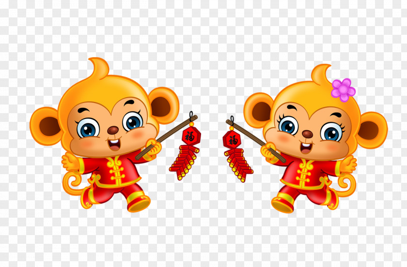 Cartoon Monkey Lunar New Year Wallpaper PNG