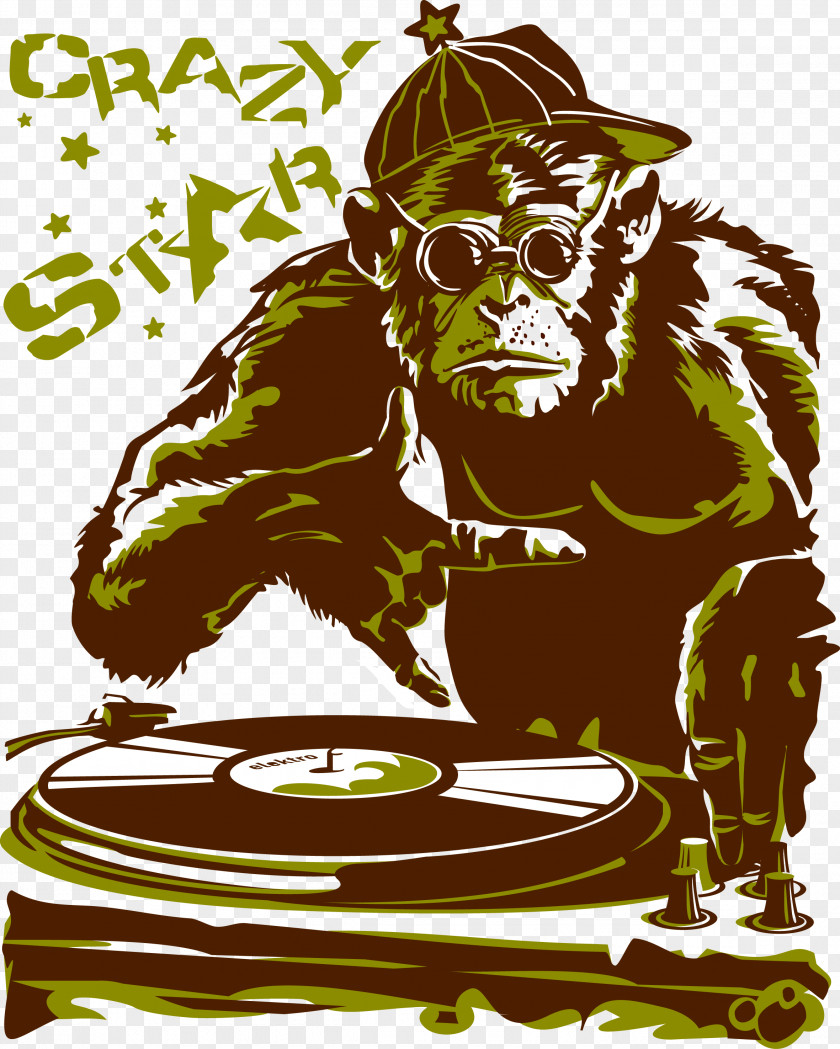 Monkey T-shirt Hoodie Ape Disc Jockey DJ Mixer PNG