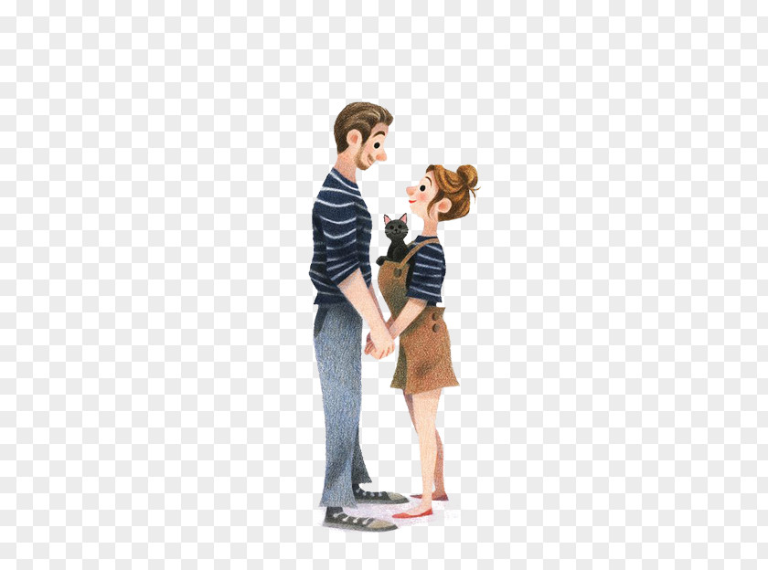 Hand-painted Cartoon Couple Looking For Decorative Patterns Rose Xe0 Petits Pois Drawing Illustrator Illustration PNG